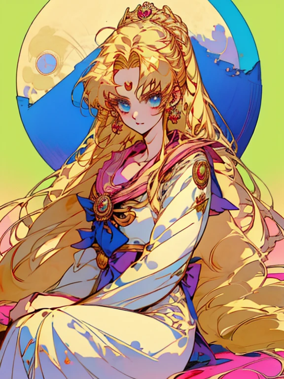 Anime girl with long blonde hair and blue eyes sitting under a tree., the Marinero de la luna. hermoso, Marinero de la luna!!!!!!!!, Marinero de la luna style, Marinero de la luna aesthetic, por marinero luna, inspired por marinero luna, princesa anime, diosa del anime, hermoso anime, anime wallaper, estilo anime 4k, fondo de pantalla animado, inspirado en Naoko Takeuchi, linda chica anime