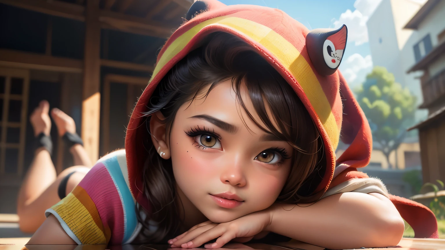 Hamster headgear、female high-school student、Angry with raised eyebrows、Thick、Muchimuchi、Plump
