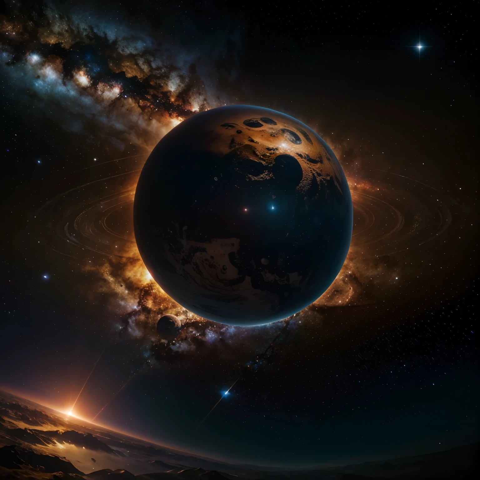 Best quality, masterpiece: 1.1, FusionArt: 0.9, Ultra-high resolution: 1.3, (fotografia realista: 1.4), A breathtaking image of the solar system, with outer space's vastness juxtaposed against the intricacies of planets and stars. Sombrio: 0.6, The somber hues of deep space contrasting the vibrant colors of nebulae and planets. Detailed textures of celestial bodies, high contrast lighting, photorealistic representation, a true visual masterpiece. 

Note: I assumed "sombrio" referred to a mood or tone,