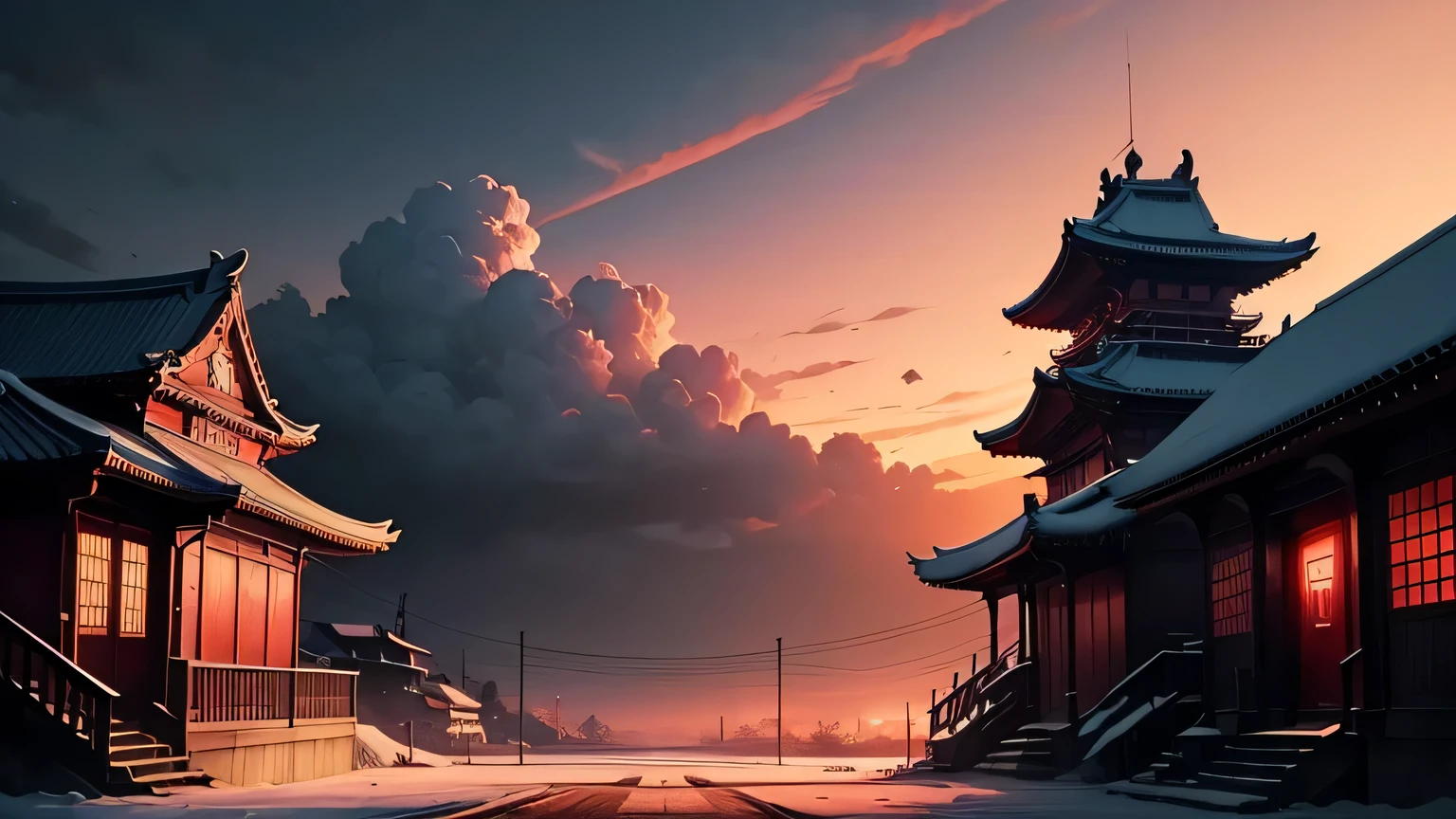 youtube banner backgroud, anime, jujutsu kaisen, temple, darkness, red sky