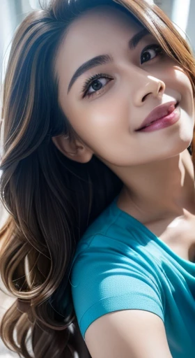 (8K, RAW photo, Best Quality, Masterpiece: 1.2),
(ultra high res, photorealistic:1.40), glorious picture, person dry and lowest lux,
Natasha, natural big wavy long hairstyle, (wearing blue color t-shirt),
Babyfat, No makeup,
Natural detailed eyes:1.1,
Natural detailed lips,
in a hotel,
Seductive smile facing the camera,
Highly detailed face and skin texture,
Vivid colors,
Sharp focus, gagged, cleave gag,