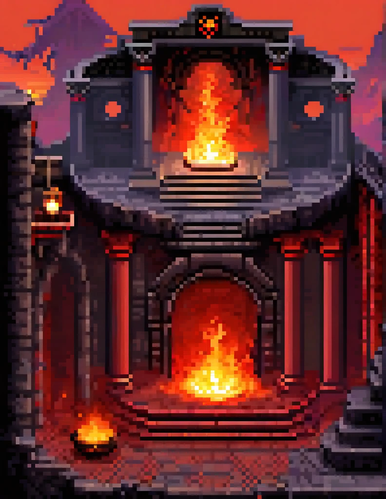 generate image prompt
{
  "style": "pixel art 2D",
  "quality": "maximum",
  "details": "advanced",
  "objective": "Create a challenging, fun, and immersive level design",
  "theme": "The circles of hell from Dante Alighieri's 'Divine Comedy'",
  "elements": ["obstacles", "enemies"],
  "language": "English"
}