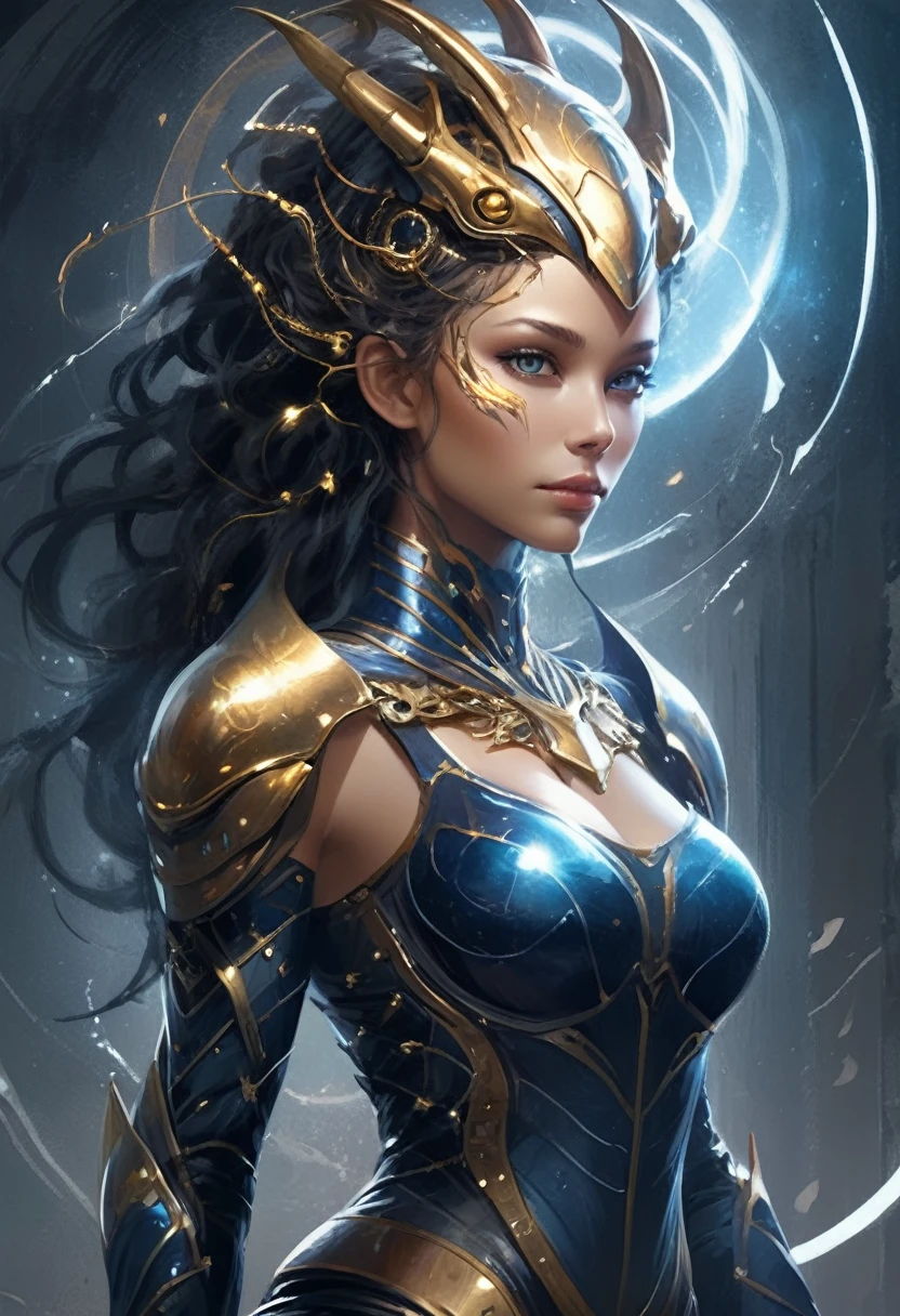 01_(Epic Character) (Dragon Girl). Horizontal composition, with some offset from the center-wide format. (Very beautiful creature, graceful form). (Alien creature, determined nature, menacingly beautiful). (Dragon Girl, a fantastic fantasy image, a creature with clear white skin, created for love, consists of graceful forms shimmering in the light, he is ready to love). (The body is covered with armor, armor). A very beautiful head, alien shape, (hair fetish hairstyle, shamanic amulets). Very beautiful - exotic face, slanted eyes, sensual lips, parted mouth, white - neat teeth, small fangs. A half-naked body with white pearlescent skin, a wide neckline, and small beautiful breasts, the body is covered with an exoskeleton, scars, hard black scales, the texture of the exoskeleton with artificial material (stone plastic and bionics, ground, polished, smooth, bas-relief, bionics, cyberpunk – they decorate protective plates on a very beautiful body, shoulders, knees, arms). Anatomy of an alien creature with pronounced sexual forms. The armor is decorated with scars - notches, relic bas-reliefs of alien meaning. 02_The composition is located in a horizontal frame. Eliminate symmetry, the main mass is not placed clearly in the center - with a slight offset. Magic, fantasy, sexual nature.
03_ Cold range of lighting, evening, snow storm, elements, gusty wind, slanting snow whirlwinds, dark blue, snowy background. Contrasting, clear lighting, warm magical light, clear cold shadows, contrasting image. Ice, snow, snow decor, intricate patterns. The highest image quality, a masterpiece, computer graphics. Cinematic level of performance, animated film. HD quality, wide format, 8K. 3D visualization. The scene was recreated using Unreal Engine. The highest quality, details, textures, materials, and clear forms (smooth bionic, synthetic material, artificial stone, plastic, metal). Black radiance from the depths of forms. Frontal view from camera, perspective, with watery ceilings, d