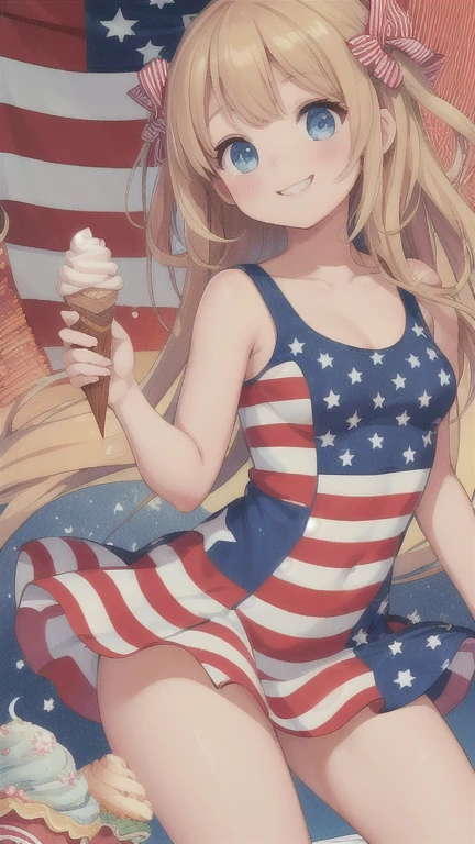 masterpiece, best quality, illustration, {{{{zentangle}}}}, {{{{{1girl}}}}}, america, {{{{american flag dress}}}}, manga, kind smile, dynamic angle, ice cream