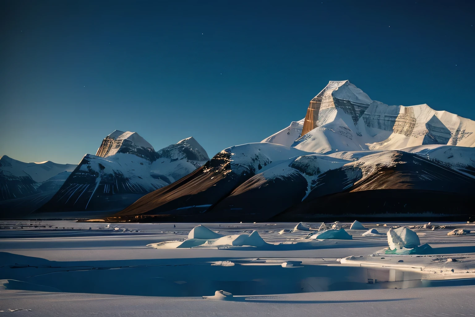 Arctic landscape with snowy mountains and polar lights