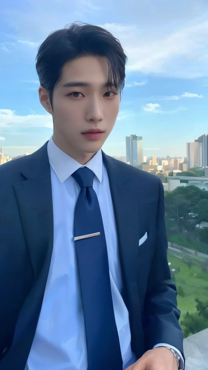 sharp man in suit and tie standing on a ledge, Kim Doyoung, he is wearing a suit, Jinyoung Shin, Tae June Kim, brilhante da chuva, hyung tae, profile picture with headshot, vestindo terno e gravata, joongwon charles jeong, vestindo terno e gravata, Shin Jeongho, Jaeyeon Nam, vestindo terno e gravata