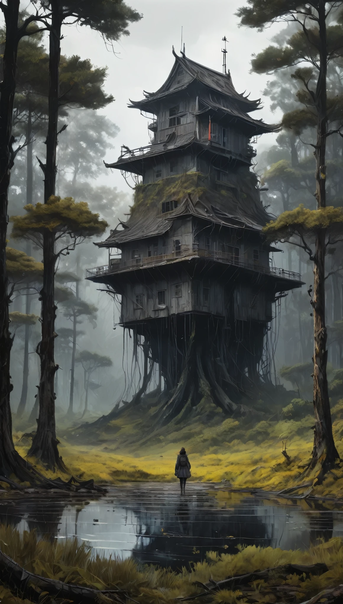 Rubyfall Spectrolite Na'vi ,troll,long hair,pretty face,full body shot,ominous landscape,Simon Stalenhag,native armenia,Wangechi Mutu,(((a black disembodied spirit flies over a swampy forest))), the ruins of an ancient watchtower in the background, (Best Quality, 16K, Masterpiece, UHD:1.3, Huge detail, hyper realistic, epic scale, insane level of details)
,intricate details,realistic humid skin,extremely intricate details,anatomically correct,High contrast,Ultra HD,HDR,photo,photorealism,Masterpiece, natural skin textures, hyper realism,hyper detailed,High contrast,Realism,Ultra Detailed,irina yermolova, close full body shot,32K resolution,Nikon Z9,full body length,Manganite babygirl ,pretty face,eyebrow up,long boney fingers,pencil drawing,detailed hand structure,veiny hands,gnarled knuckles,stretched tendons,thin and delicate fingers,(high contrast, black and white),light and shadows,subtle shading,dramatic perspective,(fine etching:1.1),realistic textures and wrinkles,meticulous hatching,precision and accuracy,sketchy lines,rich graphite tones,highly defined finger joints,creases and folds,soft smudging,gradient values,expressive gestures,broken nails,filigree rings,dainty engagement ring,aged skin,slight calluses,powerful hand movements,mysterious and elegant(hand) posture,just a touch of red,subdued background,mysterious atmosphere
,ominous landscape,glate gray atmosphere,by art Simon Stalenhag,(((Wangechi Mutu))),Cuprite town,goblin,islands levitating above ground