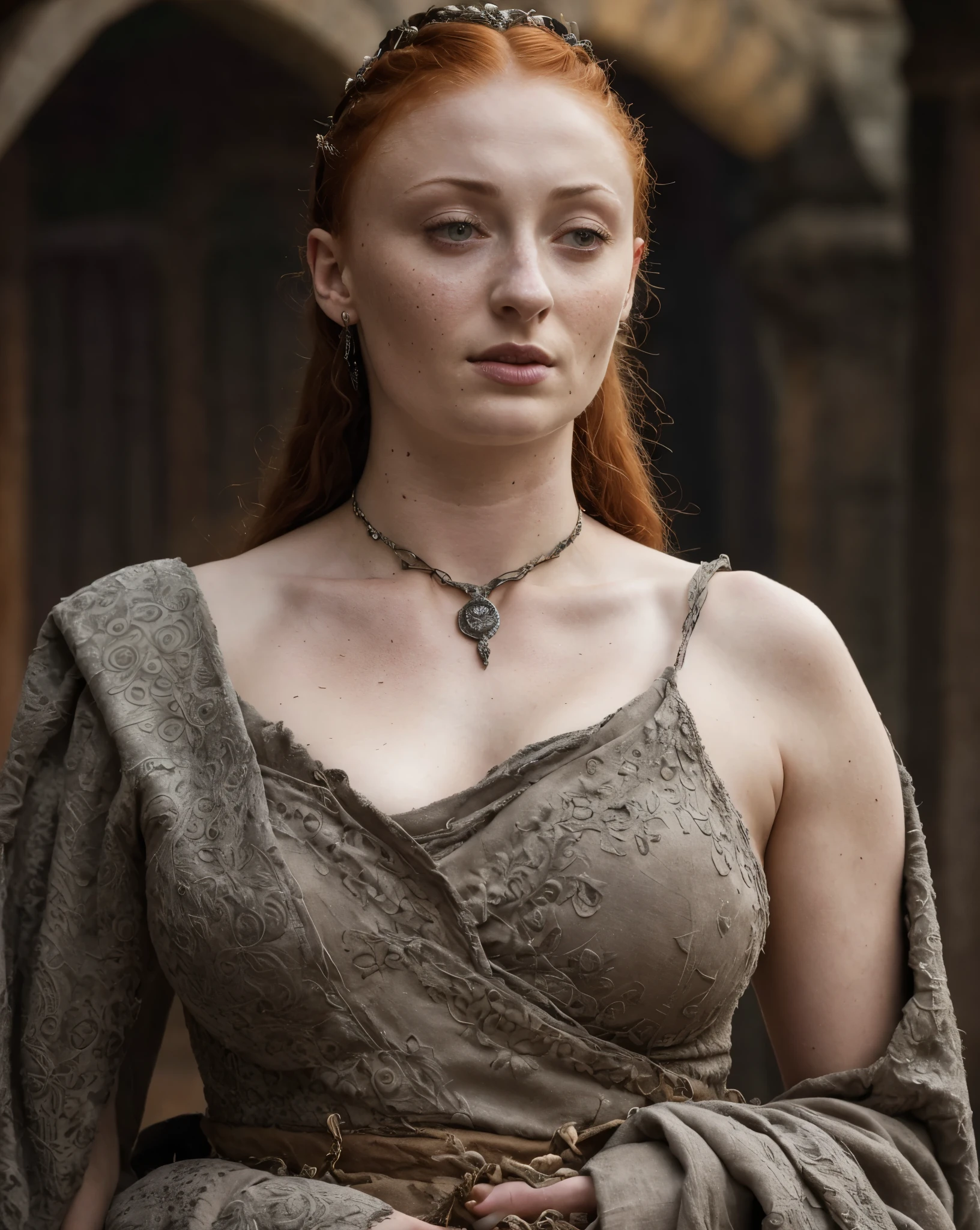 ( Photograph of Sophie Turner as hot queen ) (random photo , full body shot, thick figure, fleshy body, tall woman ) Alayne Stone, Gorgeous Woman, Thick figure, fleshy body, juicy lips, insane details, high level of edits, Queen, queen lady, Lady of Winterfell, Wardeness of the North,) the de facto Lady of the Eyrie, 40 years Old, she a Full growned mature lady now, beautiful mature lady, the queen, milf beauty, mature queen, a captivating woman, beautiful queen, empress, mediaeval queen, alluring appearance, unrivaled beauty, , mediaeval ?????? costumes, a Game of Thrones-inspired costume, a close-up of a woman from the middle ages, scene from "Game of Throne," deep cleavage, warrior princess, healthy body, perfect thick body, attractive figure, fleshy body, style of "Game of Throne,", stunning woman, dress made of leather clothe ( ( insanely detailed realistic skin texture, pores, wrinkles ,freckles) , realistic environment, detailed ultra realistic facial features perfect body parts, ( hyper photorealistic) )