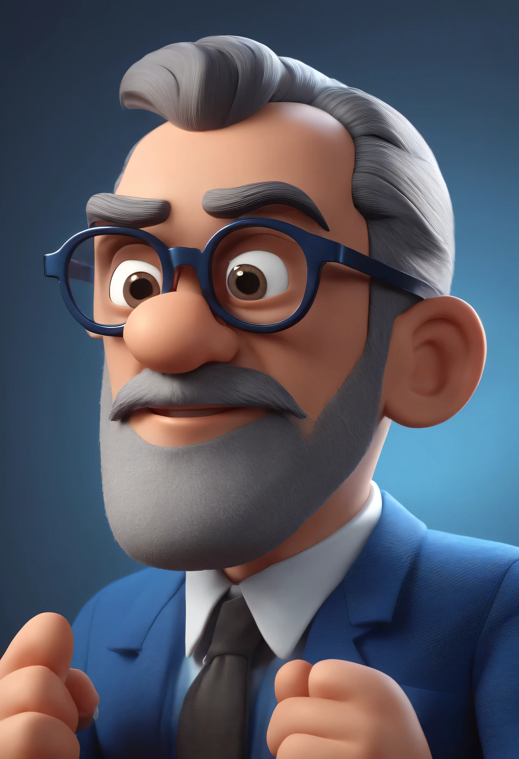 Cartoon character of a man with black glasses and a blue shirt, animation character, Caractere estilizado, animation style rendering, 3D estilizado, Arnold Maya render, 3 d render stylized, toon render keyshot, Personagem 3D, Personagem 3D, 3d rendering stylized, 3 d character render, personagem de desenho animado, Personagem de close up, Pose de personagem, (Estilo Pixar) (master part:1.2) (Bokeh) (best quality) (pele detalhada) (textura detalhada) (8k) (argila) (Cinematic lighting) (sharp focus