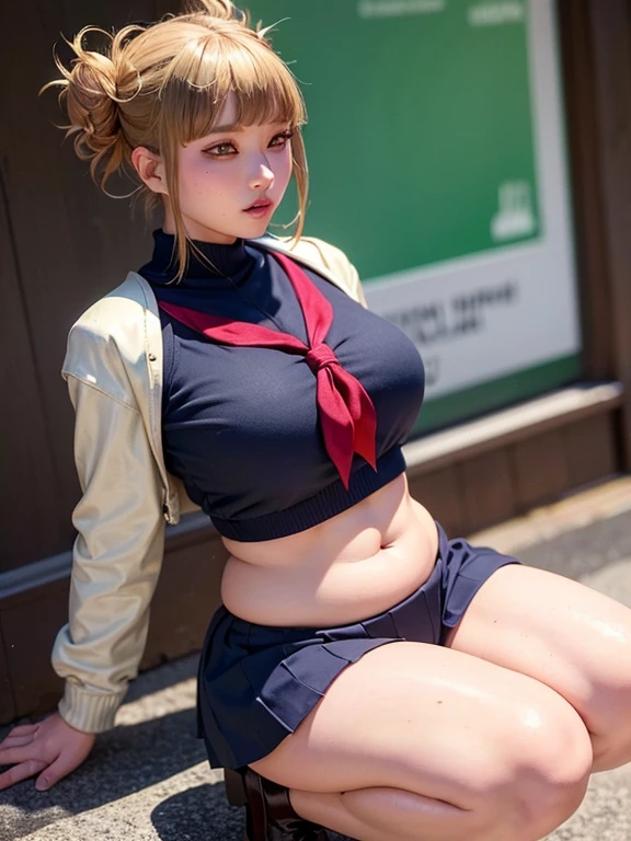 (masterpiece:1.4), highest quality, High resolution, lu1, cyborg, Multicolored Hair, compensate, Exposing shoulders, Black leotard, High leg leotard, (String:1.1), White jacket, Open jacket, belt, Shorts, Cowboy Shot, cyber punk, squat, wall, Abdominal muscles, A woman sitting facing the front , cyber punk, cybercore, Underarm, Bobcut, juicy thighs, Muscular woman, dirty, shiny and bright skin, Smooth surface, Tight body suit, Beautiful Face, Cute face、Plump、Big Breasts, Big Hips, Full Body Shot, Mature mother, Voluptuous thighs, ox, Seductive mature woman, Perfect body, Plus Size Model, Sailor suit, Wearing high heels,Miniskirt Uniform, Chunli、Cleavage、Clothes with a wide open chest