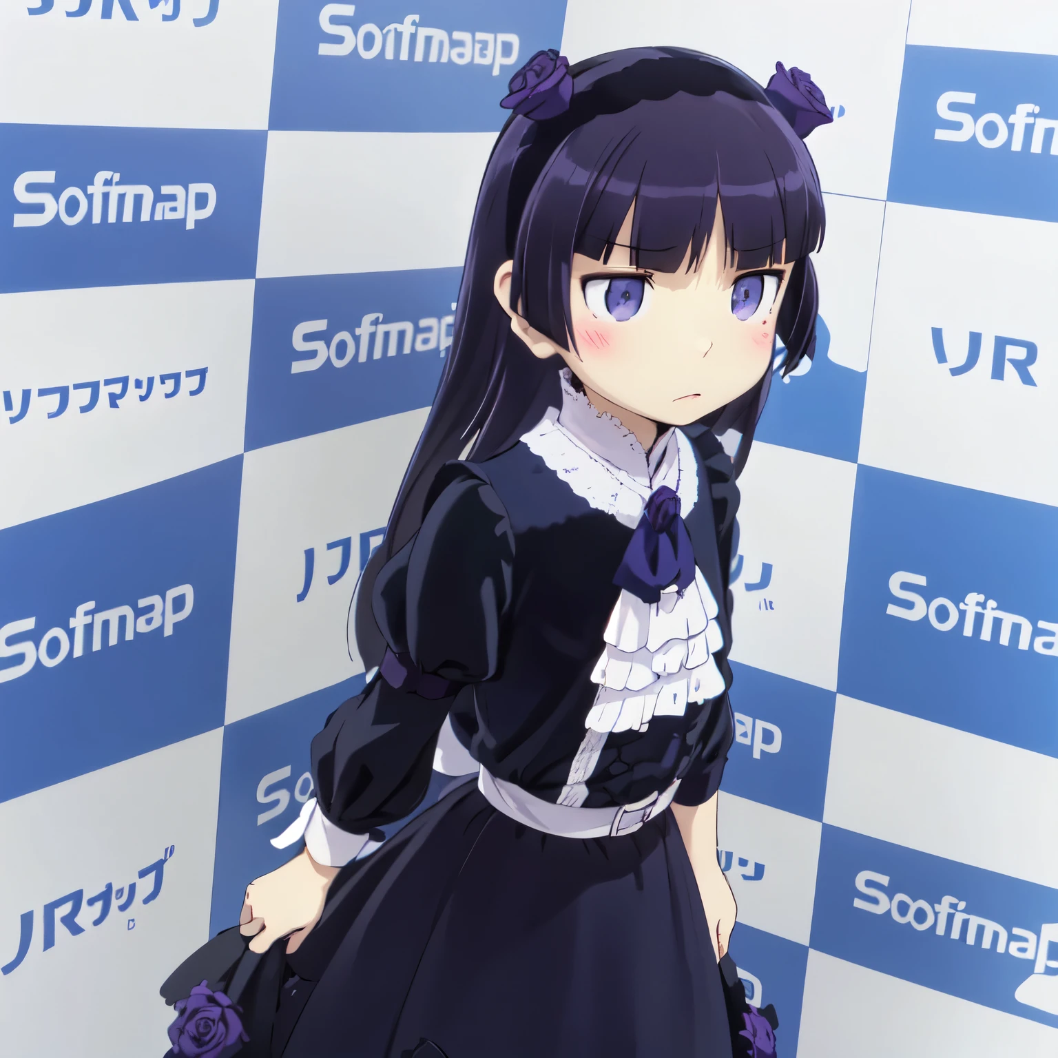 highest quality, Very detailed, figure,
(reinokabe), checkered wall, Checkered Background, English text, Blue Theme, Memes,
1 girl, alone, girl, Hime cut, Gothic Lolita, Lolita Fashion, head band, (ruri gokou)