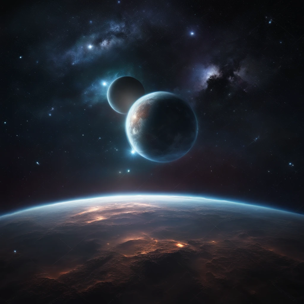 Realistic space beautiful planets stars and stellar nebulae,
In the center there is a big inscription made of stars,
written "Good night "