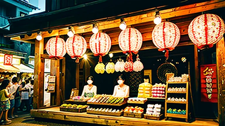 Countryside summer festival、Gion Festival、Opening a store、stall、firework、The kids、