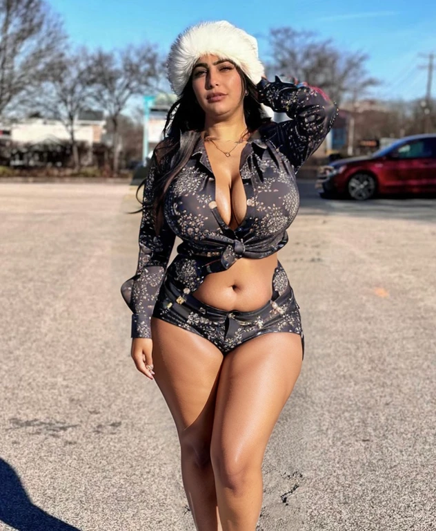 Long black Button up shirt, curvy, curvy hip, curvy thighs, skin color match, large breasts, full cleavage, flat stomach, smooth legs