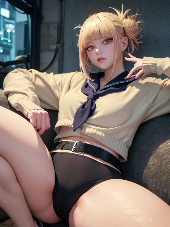 (masterpiece:1.4), highest quality, High resolution, lu1, cyborg, Multicolored Hair, compensate, Exposing shoulders, Black leotard, High leg leotard, (String:1.1), White jacket, Open jacket, belt, Shorts, Cowboy Shot, cyber punk, squat, wall, Abdominal muscles, A woman sitting facing the front , cyber punk, cybercore, Underarm, Bobcut, juicy thighs, Muscular woman, dirty, shiny and bright skin, Smooth surface, Tight body suit, Beautiful Face, Cute face、Plump