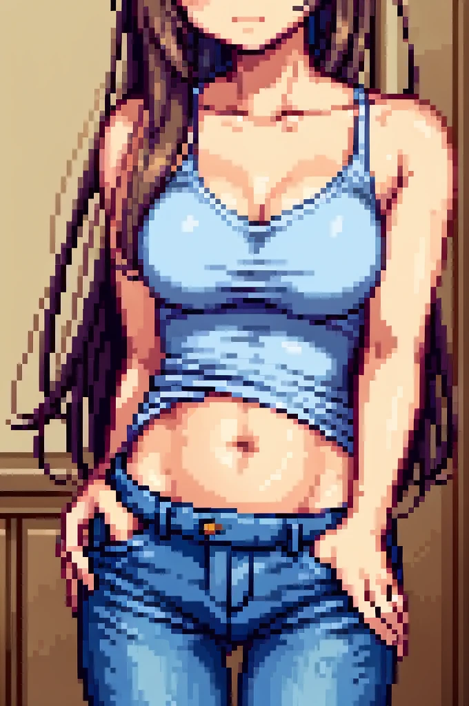 zPDXL, zPDXLxxx, score_9, score_8_up, score_7_up, score_6_up, score_5_up, score_4_up, BREAK StardewValley, Pixel art, (topless:1.2), hotpants, sexy pose, 