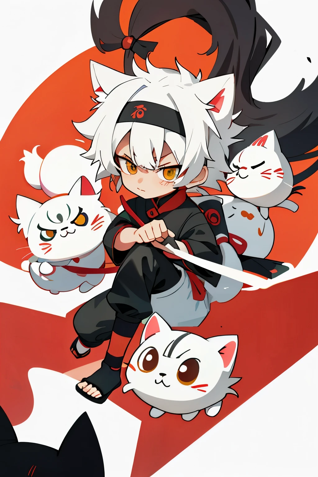 Cute Chinese cat with Kakashi Hatake's features，One Chinese cat cosplaying as Kakashi Hatake，Kakashi Hatake transformed into an adorable Chinese cat，Anime cat with Kakashi Hatake's iconic eyepatch and headband，Purr-fect Chinese cat imitating Kakashi Hatake with its paws in a sealing hand position，Adorable Chinese cat wearing Kakashi Hatake's Sharingan symbol on its forehead，Kakashi Hatake's face on a fluffy Chinese cat，Feline Kakashi Hatake with its fur fluffed up like the Sharingan，Chinese cat