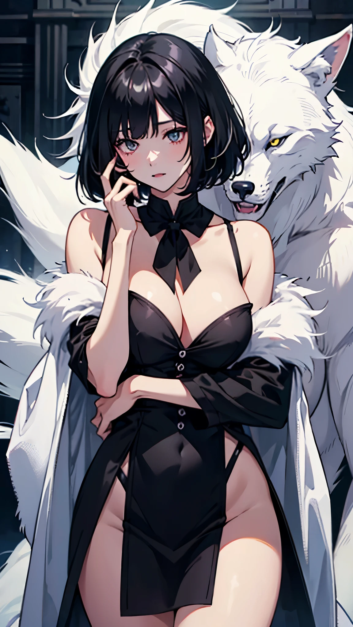 Black Hair Bob Girl、Big white furry wolf、A love story between a werewolf and a human girl、NSFW、