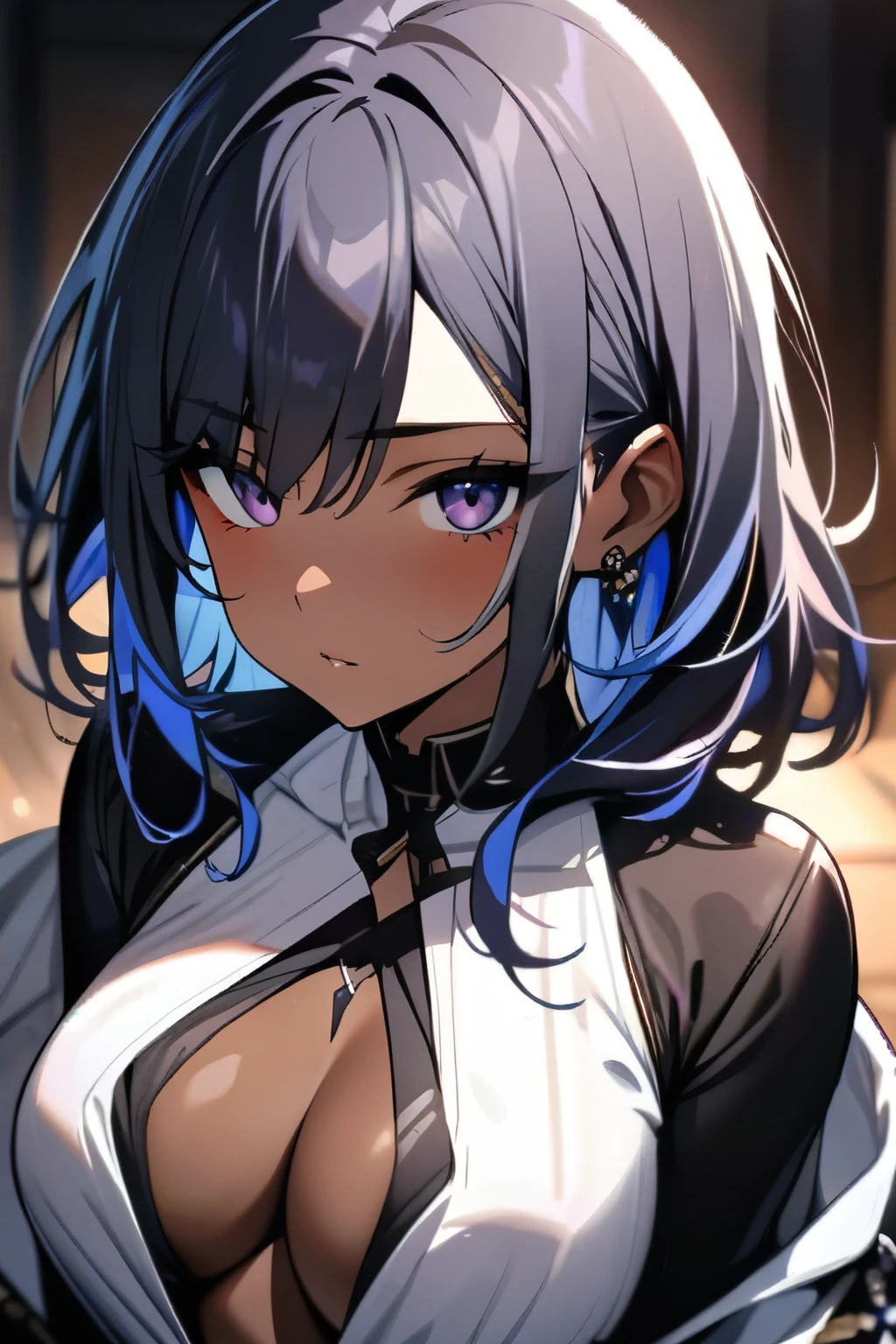 Masterpiece, best quality, beautiful girl, beautiful face, multi-colored hair, dark skin,