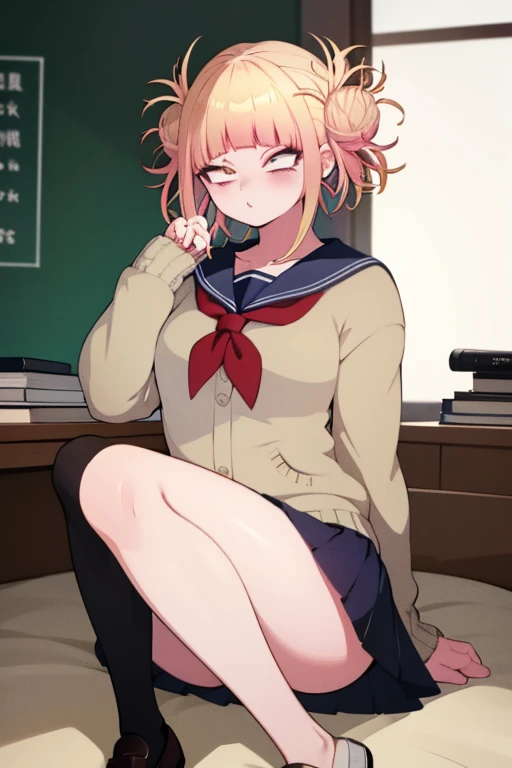 masterpiece, Highest quality, One girl, Detailed face, toga himiko, Yellow Eyes, Light from behind, Very detailed,  cinematic lightening, Happy, (close), View your viewers、Completely naked、Clothes can be washed off、Completely naked、Lying on your back、Spread your legs、On a beautiful bed、Completely naked、No clothes、whole body、Ahegao、Completely naked、Spread your legs、Completely naked、Put your hands in the crotch、Completely naked、Peeing from the crotch