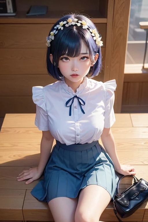 (masterpiece, highest quality, highest quality, Official Art, beautifully、aesthetic:1.2), (One girl),Upper Body, Very detailed,(Fractal Art:1.3),colorful,Most detailed, ichikanakano, ichika nakano, short hair, bangs, blue eyes, Hair between the eyes, Light blue hair, Ripping a skirt, shirt, , white shirt, Short sleeve, Pleated skirt, shoes, collared shirt, 裸feet, detailed feet, Toes, feet, sweater, Green Skirt, loafers, Waist clothes, BREAK Watch Viewers, Take a break indoors, classroom, pov from feet, (masterpiece:1.2), highest quality, High resolution, unity 8k wallpaper, (figure:0.8), (Beautiful fine details:1.6), Very detailed顔, Perfect lighting, Very detailedCG, (Perfect hands, Perfect Anatomy),
