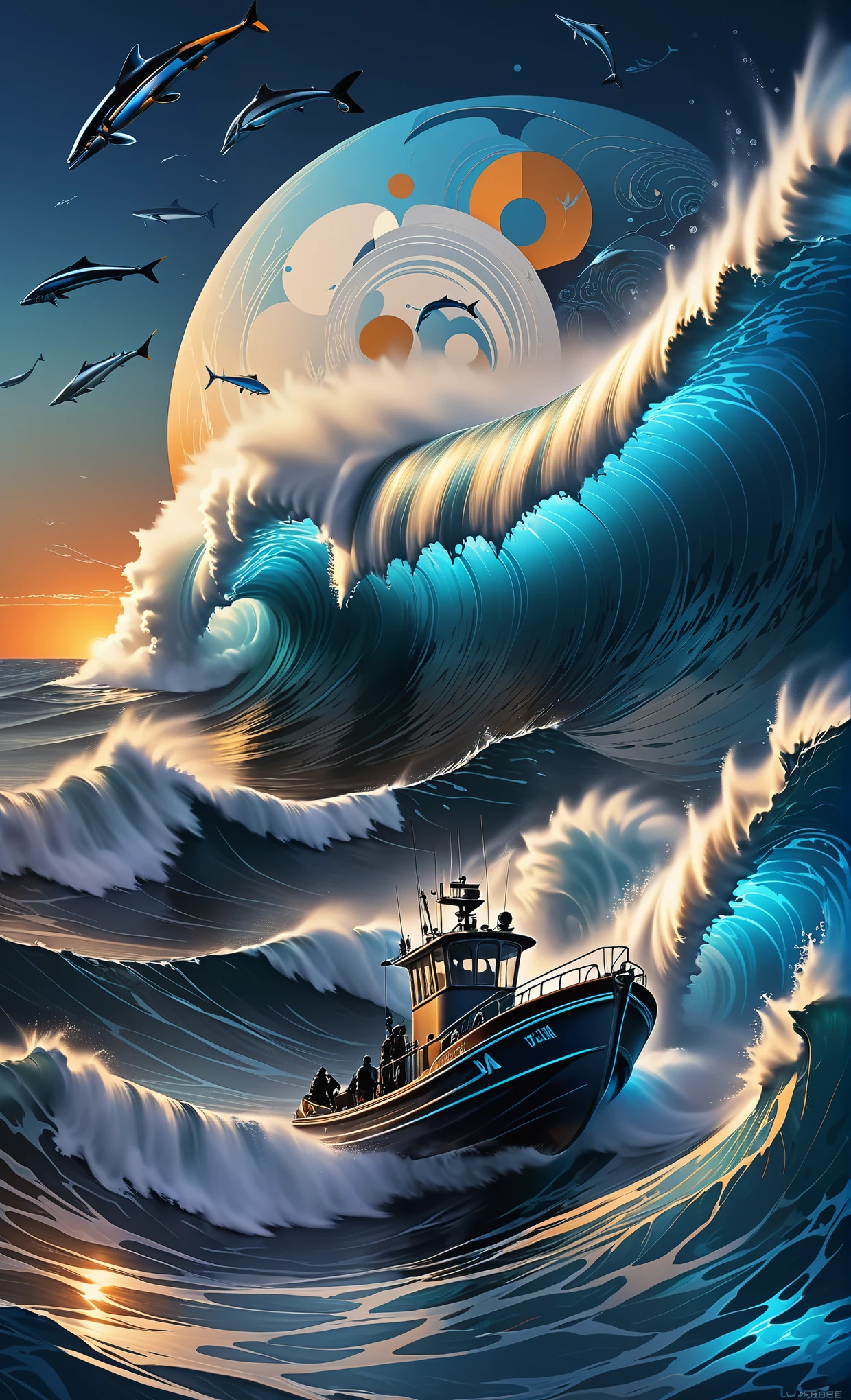 Nazare Nautica vol.2 - Fishing cutters and deep divers, by Luis Duarte, Nanopunk, blue shading, Nazare style, Element Water, Mythpunk, Graphic Interface, Space Art, Sci-Fic Art, Dark Influence, NijiExpress 3D v3, Kinetic Art, Datanoshing, Oilpainting, Ink v3, Splash style, Abstract Art, Abstract Tech, Cyber Tech Elements, Futuristic, Epic style, Illustrated v3, Deco Influence, AirBrush style, drawing