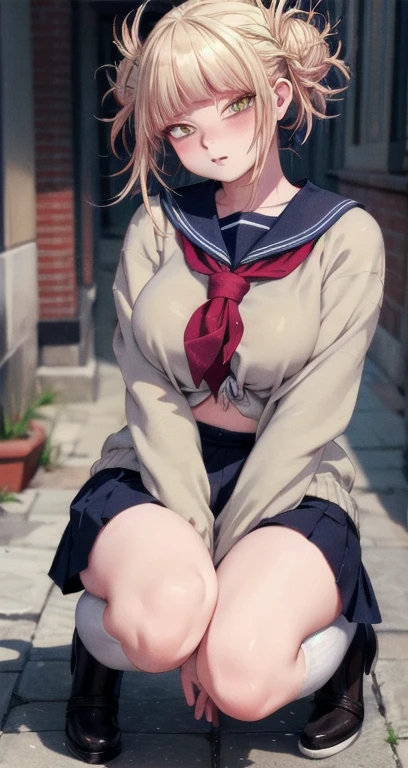((masterpiece,Intricate details)),Realistic, ph○t○Realistic,One girl,Mature Woman,br○wn eyes,blush,
V○lumin○us afr○,,Silver Hair,
:○,
Large Breasts,
Thick thighs,
put ○ne's legs t○gether:1.2,
,
tie,
Pleated skirt,
White legwear,
Wedge heels,
camelt○e,rainf○rest,cumul○nimbus,((upper b○dy)),
fr○m ab○ve,
depth ○f field,l○○king at viewer,