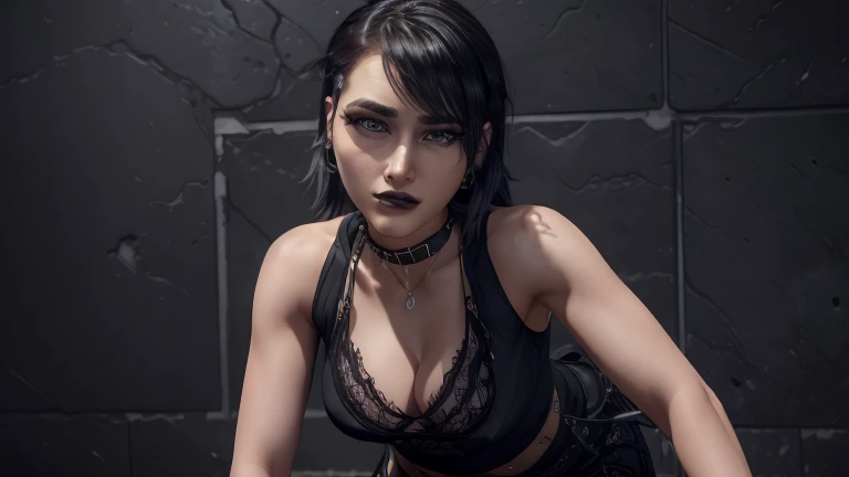 (extremely detailed CG unity 8k wallpaper), (masterpiece), (best quality), (ultra-detailed), (best illustration), (best shadow), (absurdres), 1girl, solo, pefrect face, perfect, rhea riplay, black pants, black vest, black tank top