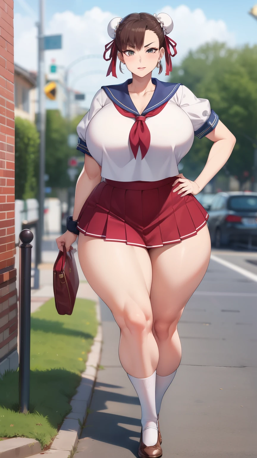 Large Breasts, Big Hips,Full Body Shot, Mature mother, Whipping the lower body, Plump thighs, ox, Seductive mature woman, Perfect body, Plus Size Model,high school girl,Sailor suit, The skirt is short,Mature woman wearing Sailor suit,Chunli