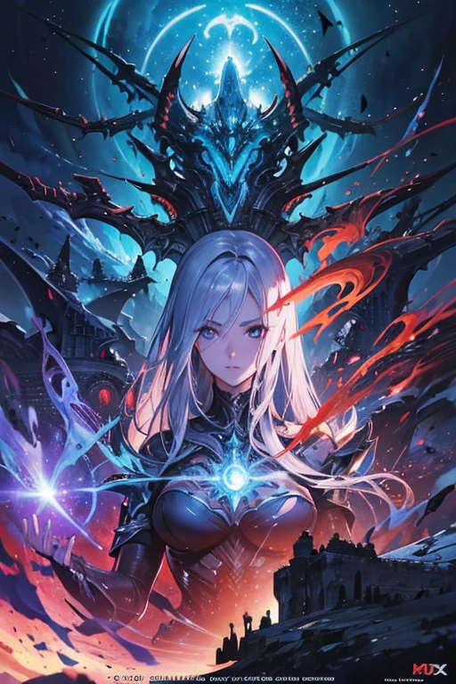 arafed image of a woman in a sci - fiction scene, android jones and chris dyer, portrait of sofia vergara, square enix cinematic art, movie promotional image, shot on imax, muspelheim, protagonist in foreground, paul atreides, imax render, evil sorceress, ellora, imax