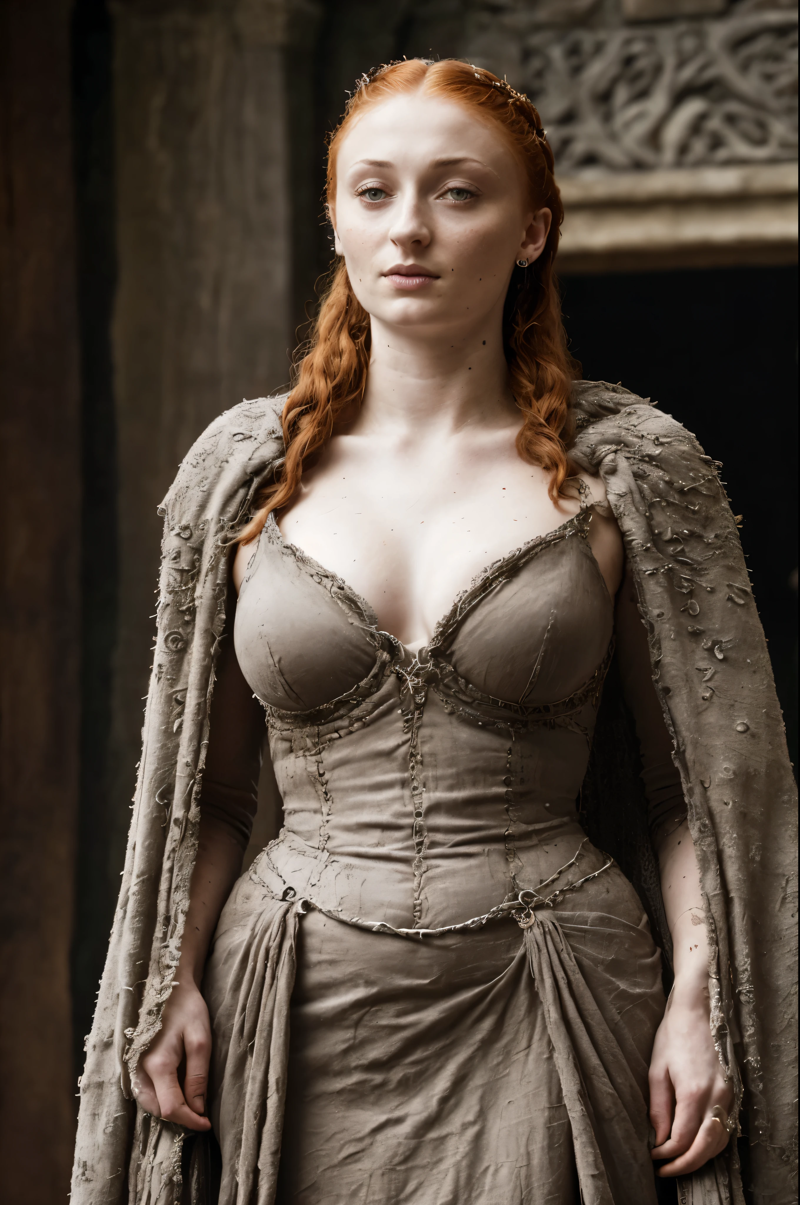 ( Photograph of Sophie Turner as hot queen ) (random photo , full body shot, thick figure, fleshy body, tall woman ) Alayne Stone, Gorgeous Woman, Thick figure, fleshy body, juicy lips, insane details, high level of edits, Queen, queen lady, Lady of Winterfell, Wardeness of the North,) the de facto Lady of the Eyrie, 40 years Old, she  a Full growned mature lady now, beautiful mature lady, the queen, milf beauty, mature queen, a captivating woman, beautiful queen, empress, mediaeval queen, alluring appearance, unrivaled beauty, , mediaeval erotic costumes, a Game of Thrones-inspired costume, a close-up of a woman from the middle ages, scene from "Game of Throne," deep cleavage, warrior princess, healthy body, perfect thick body, attractive figure, fleshy body, style of "Game of Throne,", stunning woman, dress made of leather  clothe ( ( insanely detailed realistic skin texture, pores, wrinkles ,freckles) , realistic environment, detailed ultra realistic facial features perfect body parts, ( hyper photorealistic) )