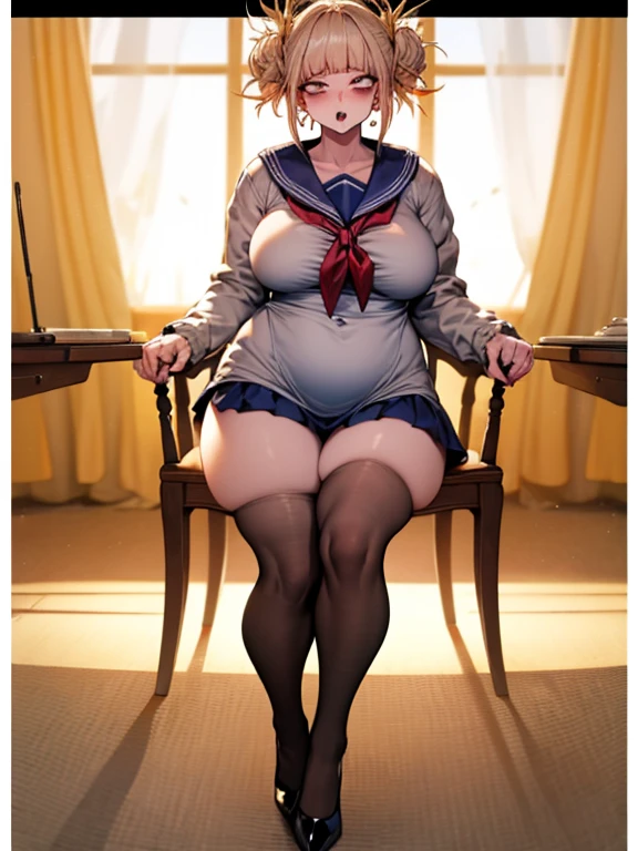 Big Breasts, Big Hips, Full Body Shot, Mature mother, Voluptuous thighs, A cow, Seductive mature woman, Perfect body, Plus Size Model, Sailor suit, Wearing high heels,