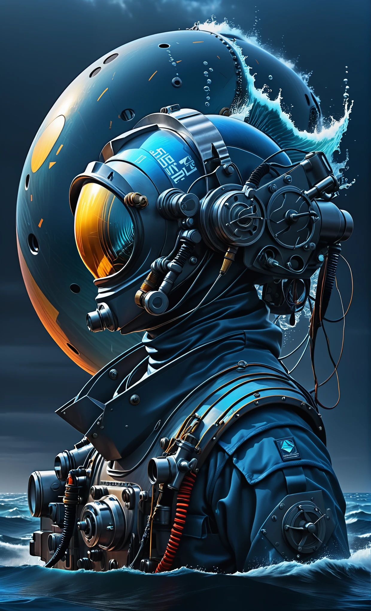 Nazare Nautica vol.2 - Fishing cutters and deep divers, by Luis Duarte, Nanopunk, blue shading, Nazare style, Element Water, Mythpunk, Graphic Interface, Space Art, Sci-Fic Art, Dark Influence, NijiExpress 3D v3, Kinetic Art, Datanoshing, Oilpainting, Ink v3, Splash style, Abstract Art, Abstract Tech, Cyber Tech Elements, Futuristic, Epic style, Illustrated v3, Deco Influence, AirBrush style, drawing