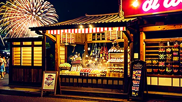 Countryside summer festival、Gion Festival、Opening a store、stall、firework、firework大会、The kids、
