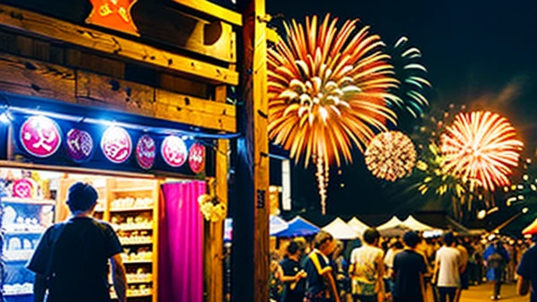 Countryside summer festival、Gion Festival、Opening a store、stall、firework、firework大会、The 、