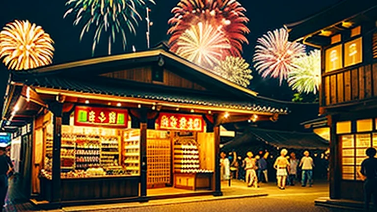 Countryside summer festival、Gion Festival、Opening a store、stall、firework、firework大会、The kids、