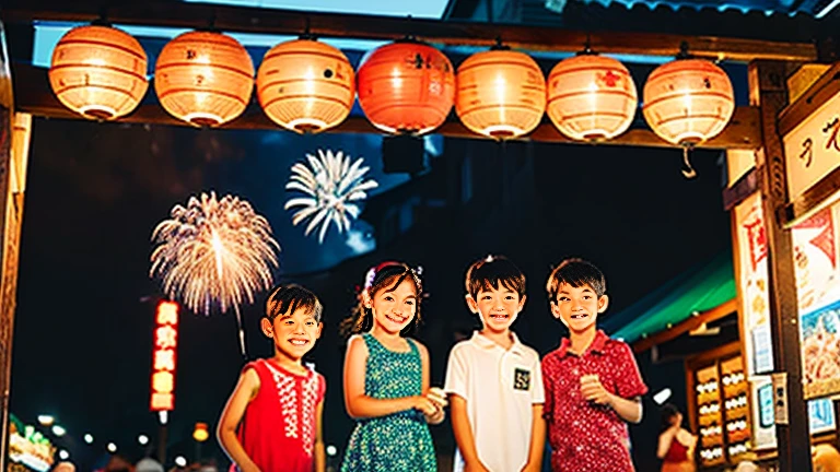 Countryside summer festival、Gion Festival、Opening a store、stall、firework、firework大会、The kids、Cute kids