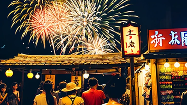 Countryside summer festival、Gion Festival、Opening a store、stall、firework、firework大会、The kids、