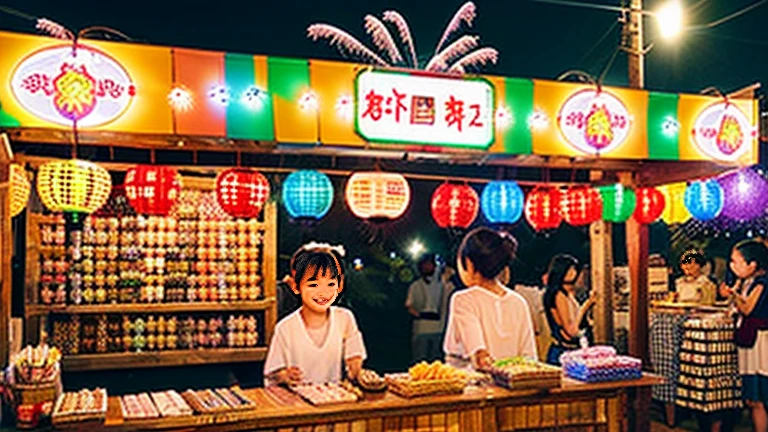 Countryside summer festival、Gion Festival、Opening a store、stall、firework、firework大会、The kids、Cute kids