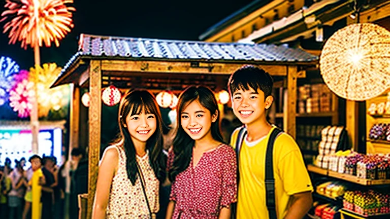 Countryside summer festival、Gion Festival、Opening a store、stall、firework、firework大会、The kids、Cute kids 