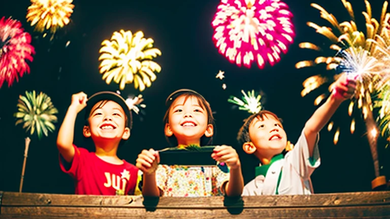 Countryside summer festival、Gion Festival、Opening a store、stall、firework、firework大会、The kids、Cute kids 