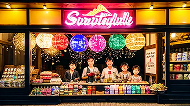Countryside summer festival、Gion Festival、Opening a store、stall、firework、firework大会、The kids、Cute kids 