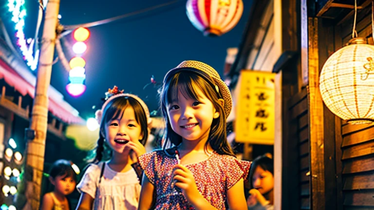 Countryside summer festival、Gion Festival、Opening a store、stall、firework、firework大会、The kids、Cute  