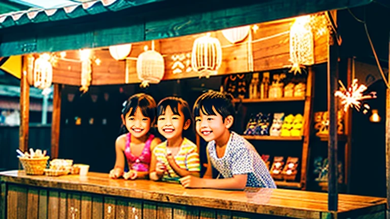 Countryside summer festival、Gion Festival、Opening a store、stall、firework、firework大会、The kids、Cute kids 
