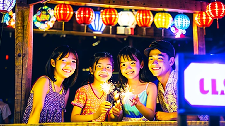 Countryside summer festival、Gion Festival、Opening a store、stall、firework、firework大会、The kids、Cute kids 