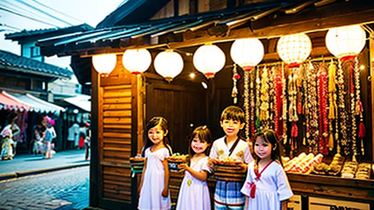 Countryside summer festival、Gion Festival、Opening a store、stall、firework、firework大会、The kids、Cute  