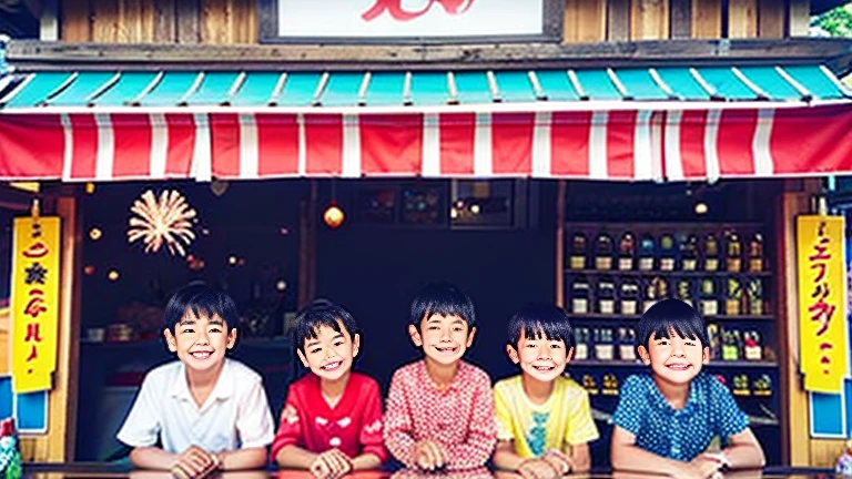 Countryside summer festival、Gion Festival、Opening a store、stall、firework、firework大会、The kids、Cute kids