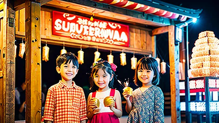Countryside summer festival、Gion Festival、Opening a store、stall、firework、firework大会、The kids、Cute kids