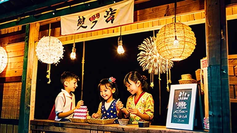 Countryside summer festival、Gion Festival、Opening a store、stall、firework、firework大会、The kids、Cute kids 
