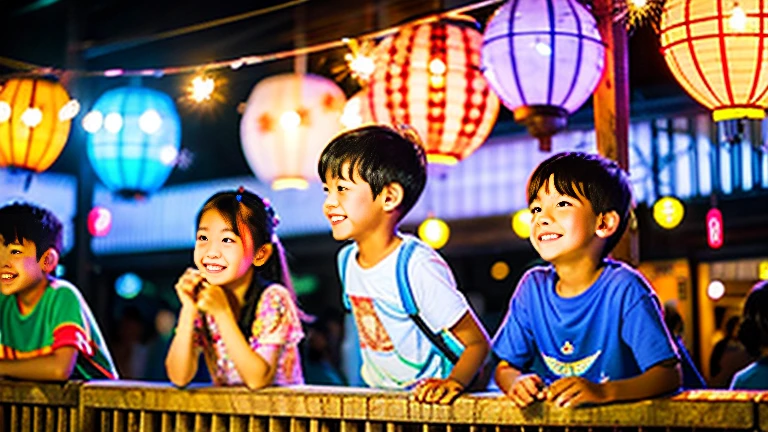 Countryside summer festival、Gion Festival、Opening a store、stall、firework、firework大会、The kids、Cute kids